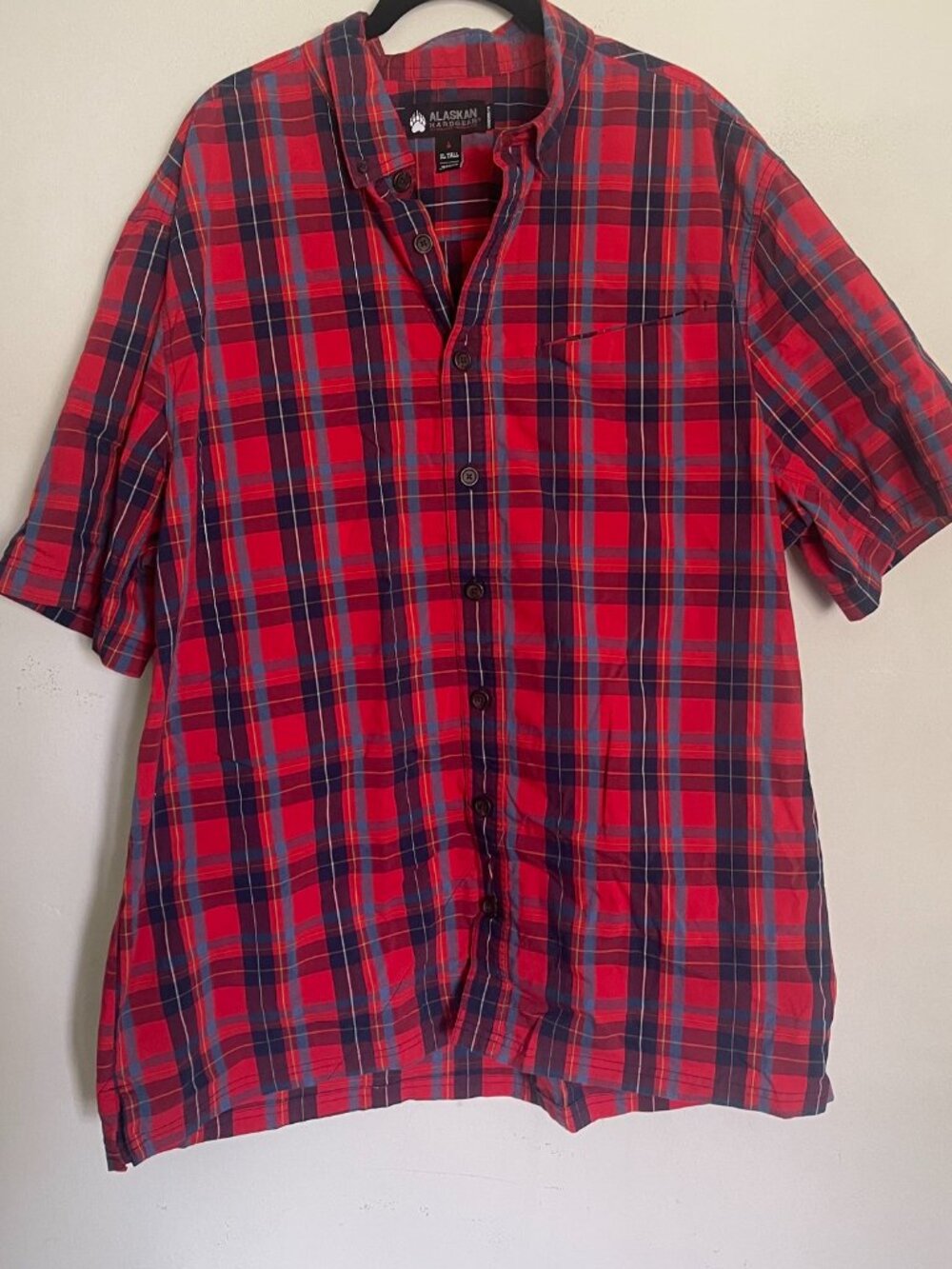 Duluth Alaskan Hardgear Shirt Mens XLT Tall Red Plaid Borealis Short Sleeve T19